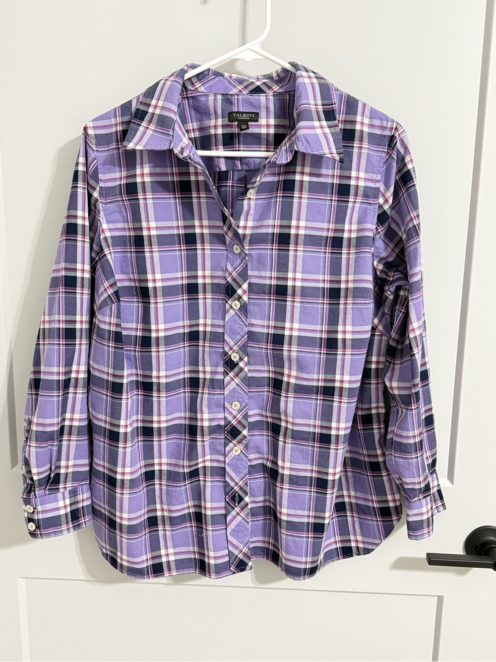 Talbots Plus Petite 1XP Purple Plaid 100% Cotton Button Down Shirt